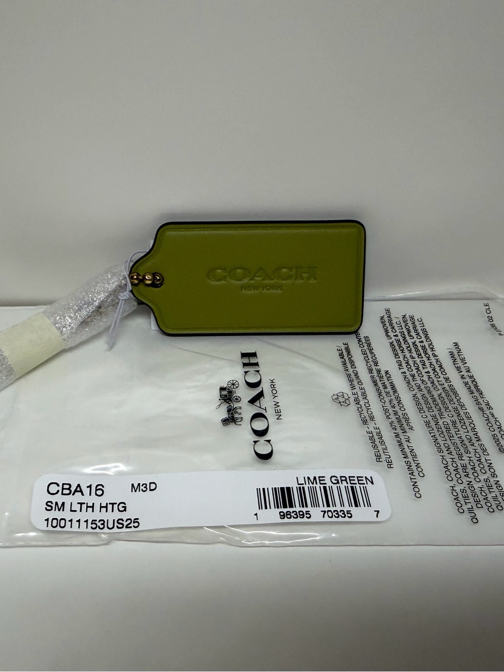 COACH Leather Hangtag in Lime Green